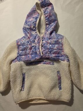 1 Madison Baby Girls Cream Sherpa Hoodie Purple Tie Dye Quilted Jacket Size 18M